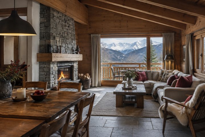 Schlichtes Chalet mit Blick in die Berge